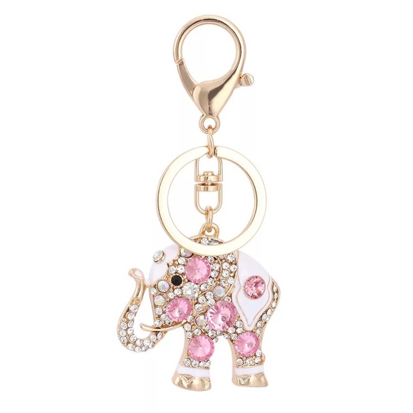 Gorgeous Ornate Pink Crystal Elephant Keychain Charm - Picture 2 of 15